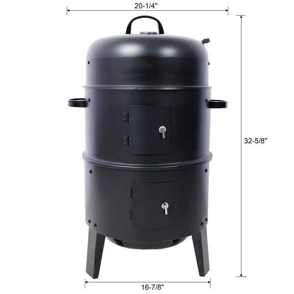 3-in-1 Vertical Charcoal Smoker | Portable Grill & Fire Pit for Camping & Backyard