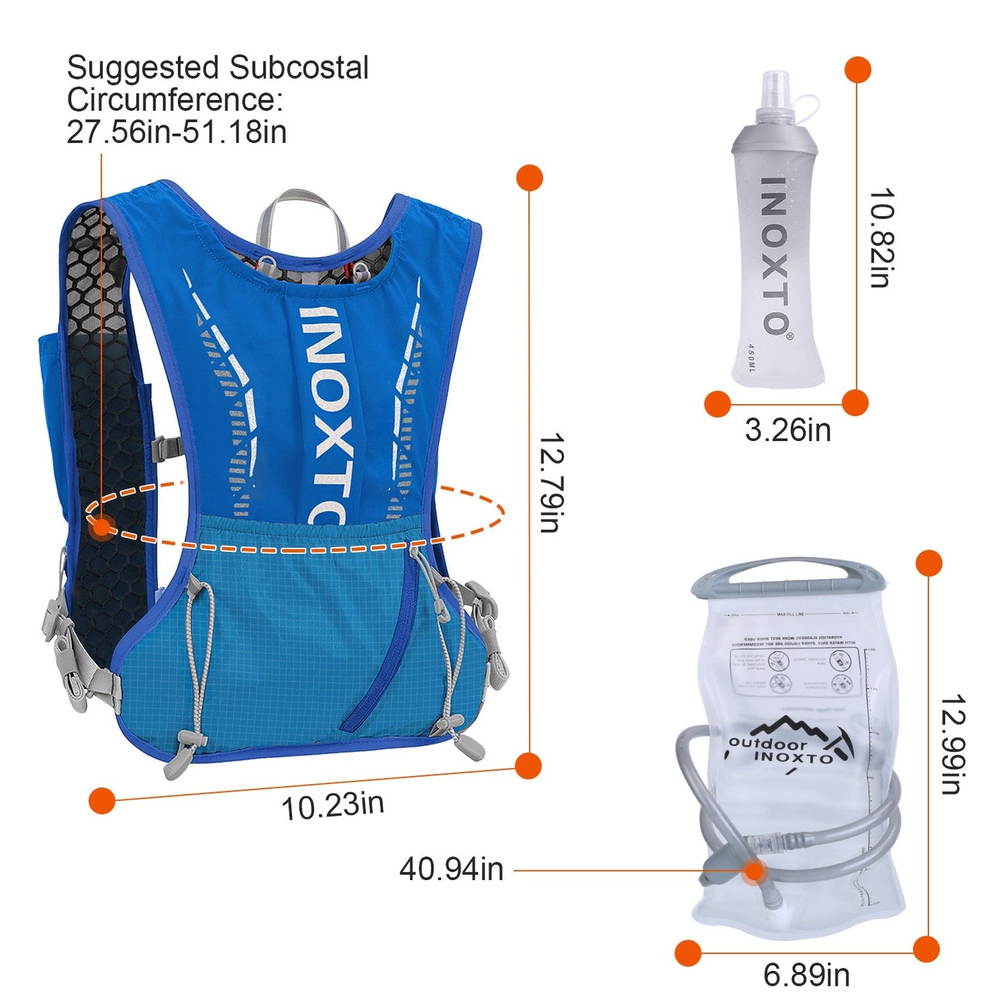 Running Hydration Vest – 5L, 3 Water Bladders, 6 Pockets, Reflective, Adjustable Fit
