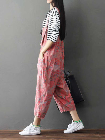 Floral Printed Denim Overalls - Casual Comfort | Eva Trends
