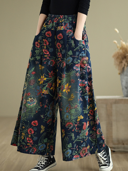 Women's Casual Elegance Perfected by Flowers Printed Bottom