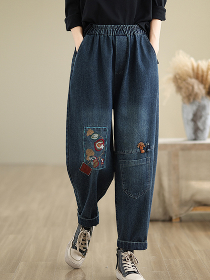 Women's Summer Trendy Embroidery Versatile Blue Bottoms