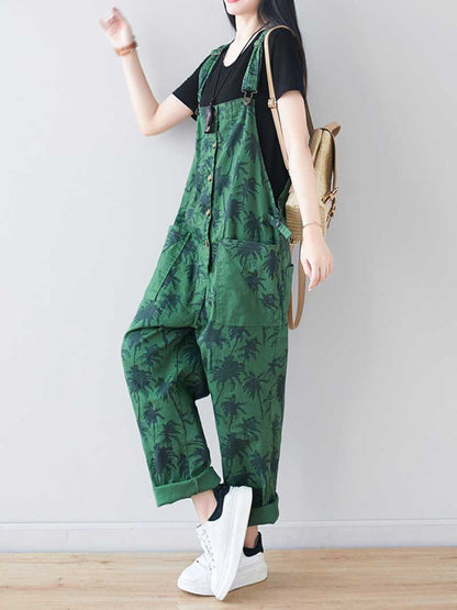 Palm Print Cotton Overalls - Adjustable Workwera | Eva Trends