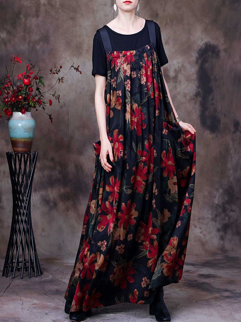 Folaral Pleated Pocket Maxi Salopette Dress | Eva Trends
