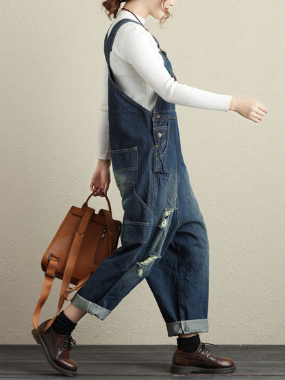 Ripped Denim Casual Overall Dungarees | Eva Trends
