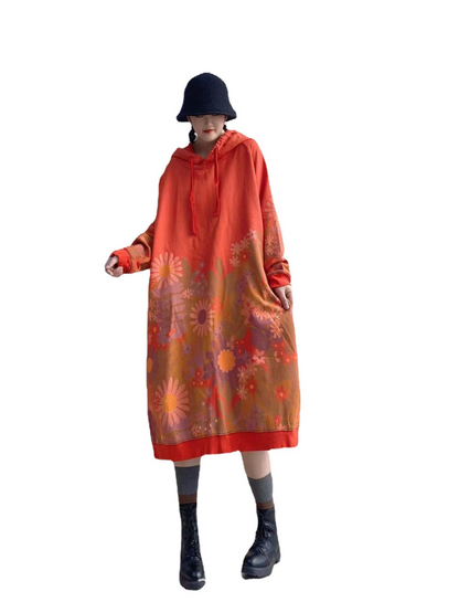 Chic Floral Women Hooded Midi Sweater Dress | Eva Trends