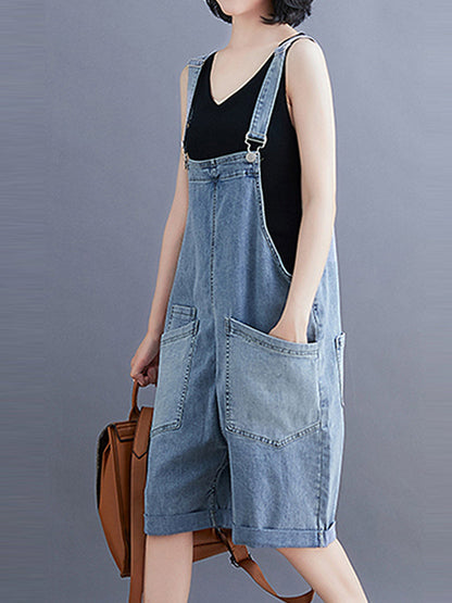 Bib Front Denim Romper Dungarees | Knee-Length Design