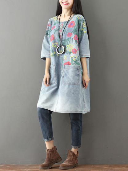Women's  Summer Casual & Soft Floral Large Pockets Midi Dress