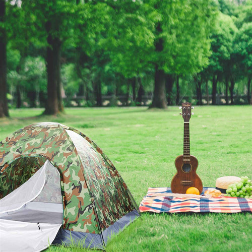3–4 Person Camouflage Dome Camping Tent – UV-Proof 180T Polyester with Fiberglass Poles & Carry Bag