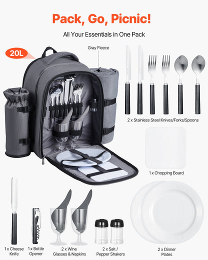 Beach & Picnic Backpack for 2 with Insulated Cooler Compartment