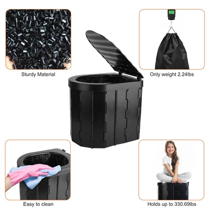Foldable Portable Camping Toilet with Lid, Carry Bag & Garbage Bags