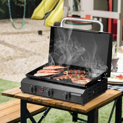 3-Burner Flat Top Gas Griddle Cooking Station – Ceramic Non-Stick, 23" Surface