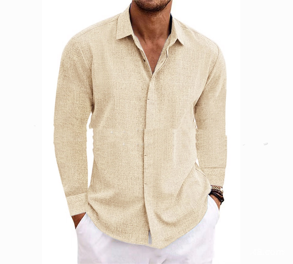 Men's Long Sleeve Hemp Blend Cardigan Shirt – Loose Fit, 9 Colors, S–XXXL