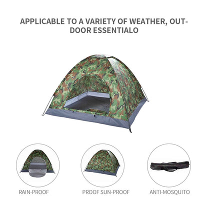 3–4 Person Camouflage Dome Camping Tent – UV-Proof 180T Polyester with Fiberglass Poles & Carry Bag