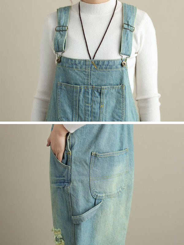 Ripped Denim Casual Overall Dungarees | Eva Trends