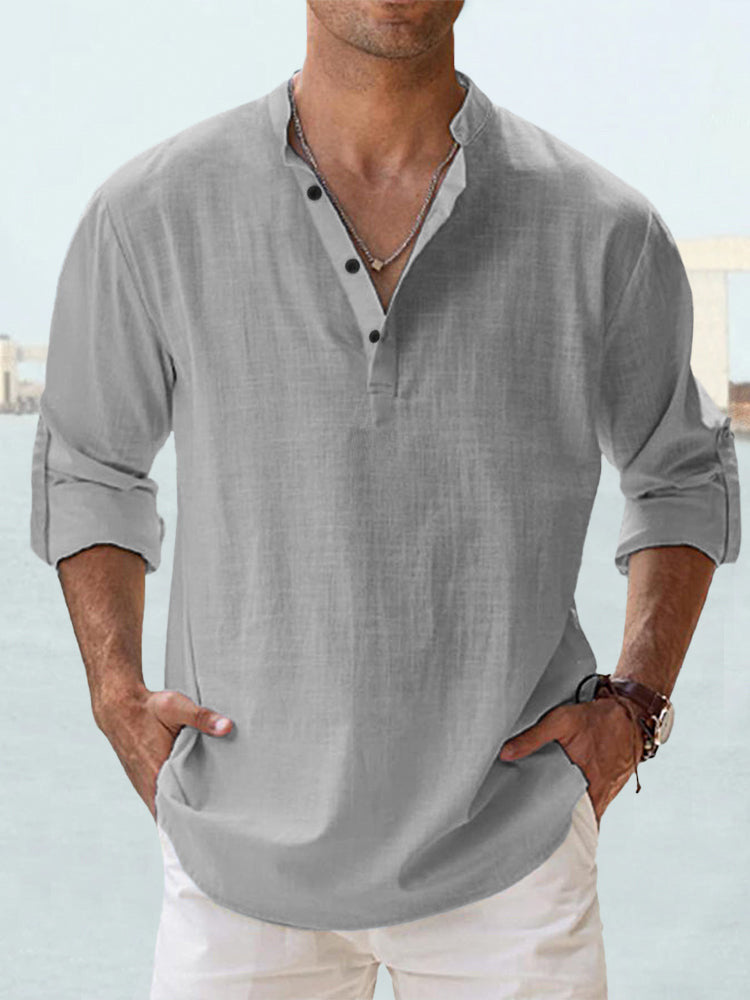 Men's Long-Sleeve Pullover Shirt – Breathable Cotton Casual Top