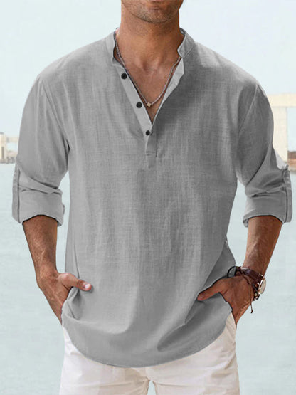 Men's Long-Sleeve Pullover Shirt – Breathable Cotton Casual Top