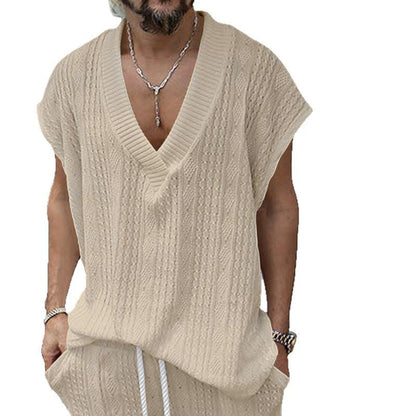 Men's V-Neck Jacquard Sleeveless Tank Top