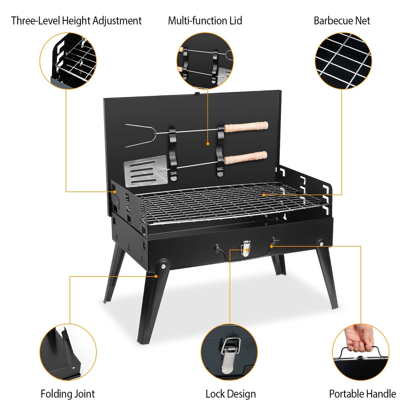 Portable Foldable Charcoal BBQ Grill – Suitcase-Style, 3 Height Settings