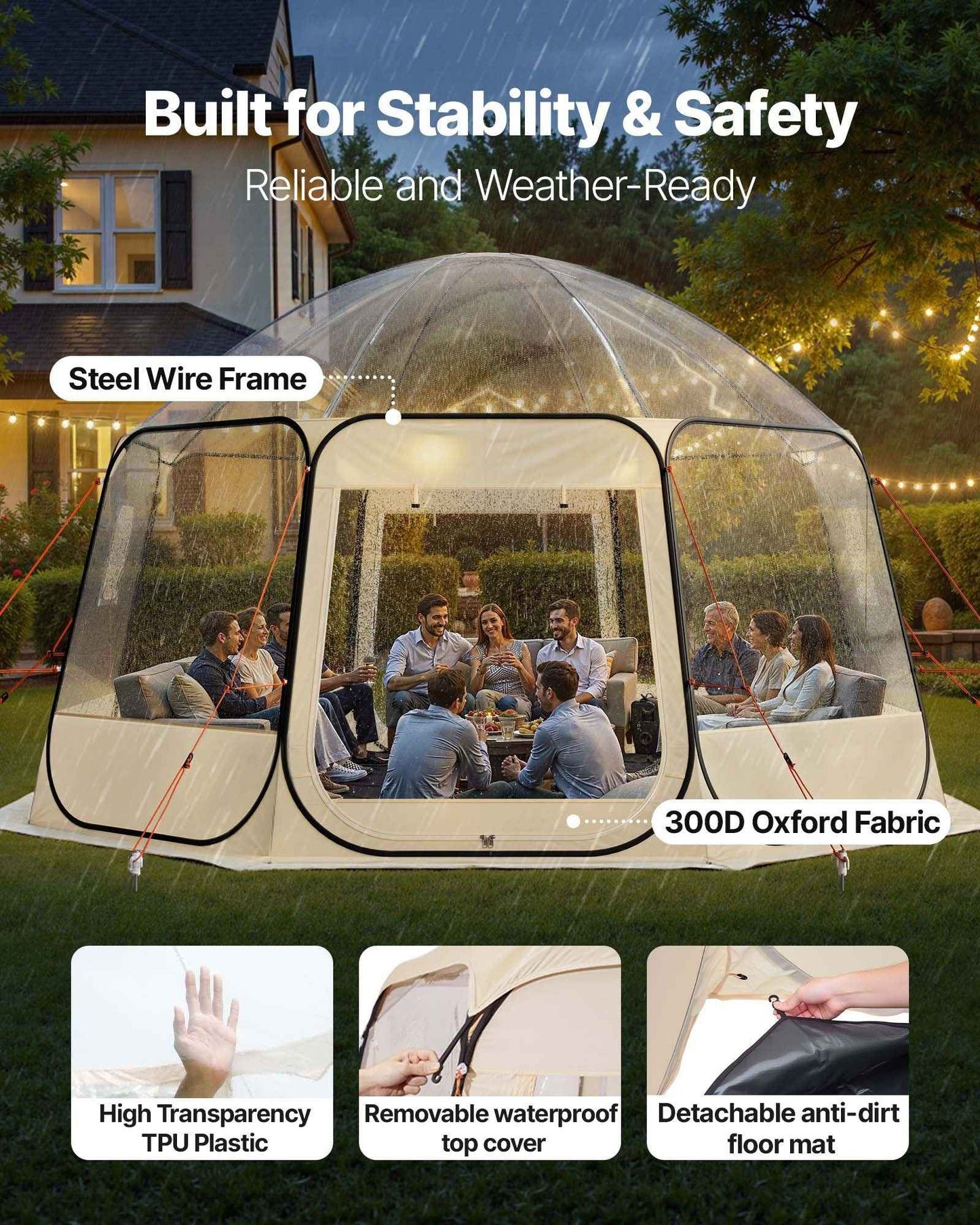 Clear Bubble Dome Tent | 15x13.8 FT Pop-Up Igloo for 12-15 People | 540° View