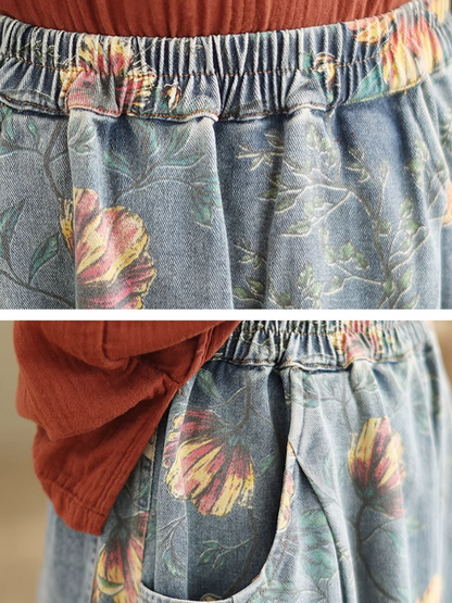 Women's Modern & Comfortable Flower Printed Pocket Style Skirt