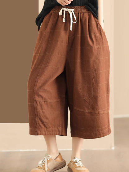 Women's  Summer Elastics Waist Wide Leg Pockets Pant Bottom