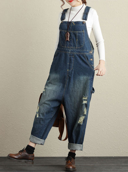Ripped Denim Casual Overall Dungarees | Eva Trends