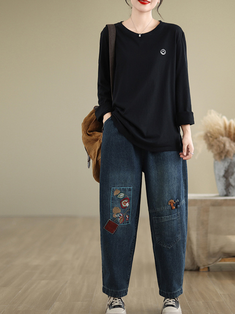 Women's Summer Trendy Embroidery Versatile Blue Bottoms
