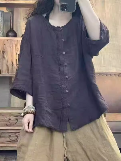 Women's Summer Artistic Retro Loose Casual Button Up Tops