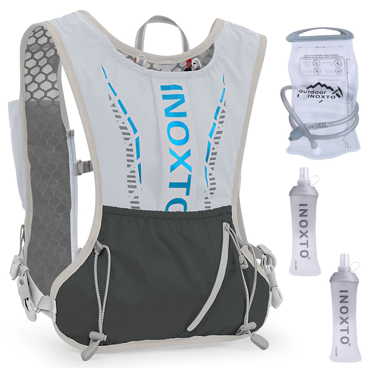 Running Hydration Vest – 5L, 3 Water Bladders, 6 Pockets, Reflective, Adjustable Fit