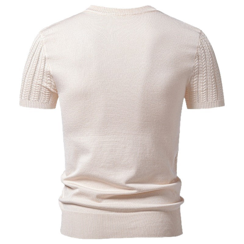Men's Striped Rayon Knit Short-Sleeve Sweater