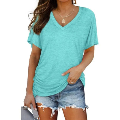 ‚ú®Womens Short Sleeve V Neck Dolman Tops with Side Shirring Loose Fit Shirts