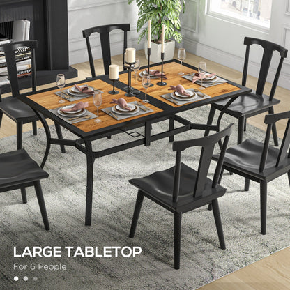 Rectangular Patio Dining Table for 6 | Faux Wood with Umbrella Hole, 59x35.5"