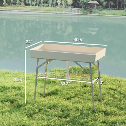 Folding Ice Cooler Table with Drain & Storage Shelf – 110 lb. Capacity