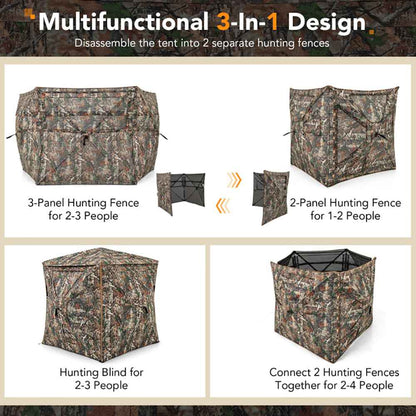 5-in-1 Detachable Pop-Up Hunting Blind with Skylight – 360° View, 2-3 Person