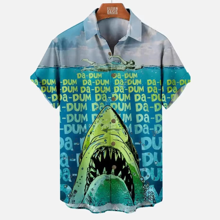 Men's Great White Shark Print Hawaiian Shirt