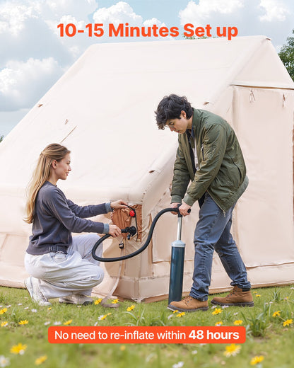3–5 Person Inflatable Glamping Tent – 4-Season 300D Oxford Blow-Up Tent with Stove Jack & Hand Pump