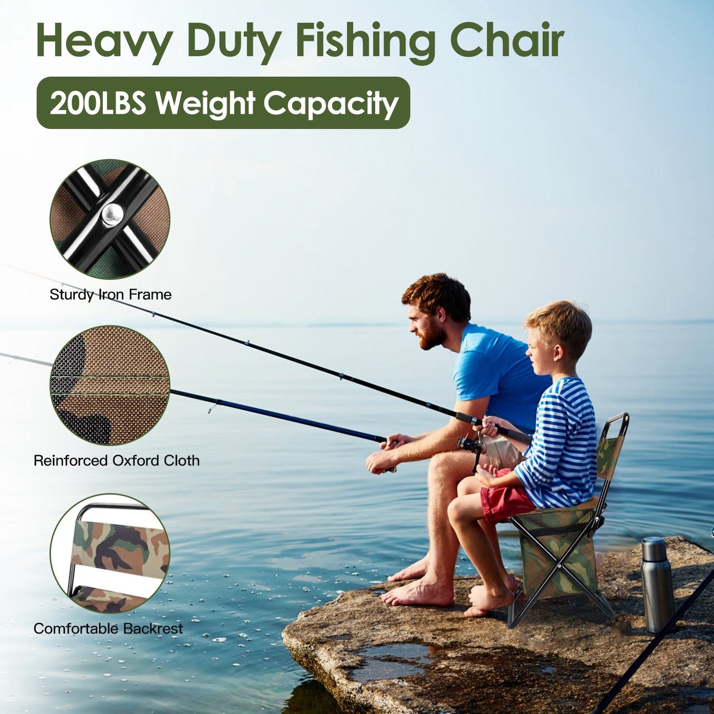Foldable Fishing Chair with Backrest & Built-In 10L Cooler Bag