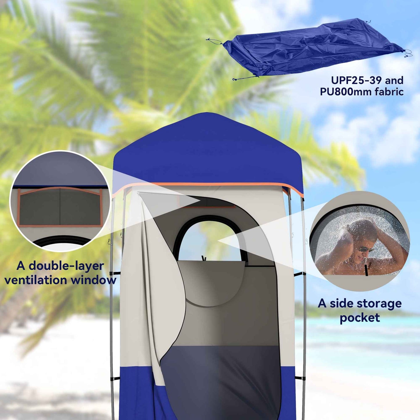 Camping Shower Tent with Solar Shower Bag – Privacy Shelter, Removable Floor