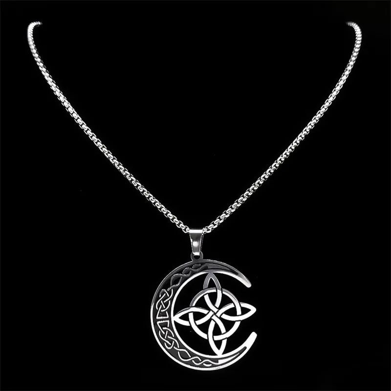 üßöCeltic Knot Crescent Steel Pendant Necklace‚ú®