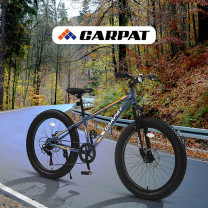 24" Fat Tire Mountain Bike | Full Shimano 7-Speed, Dual Disc Brakes & Front Suspension