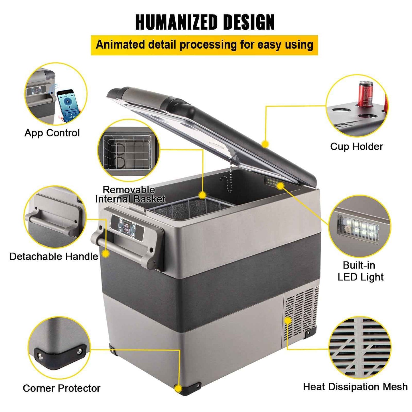 12V Portable Car Fridge Freezer 58QT | Dual Zone, App Control, RV & Camping