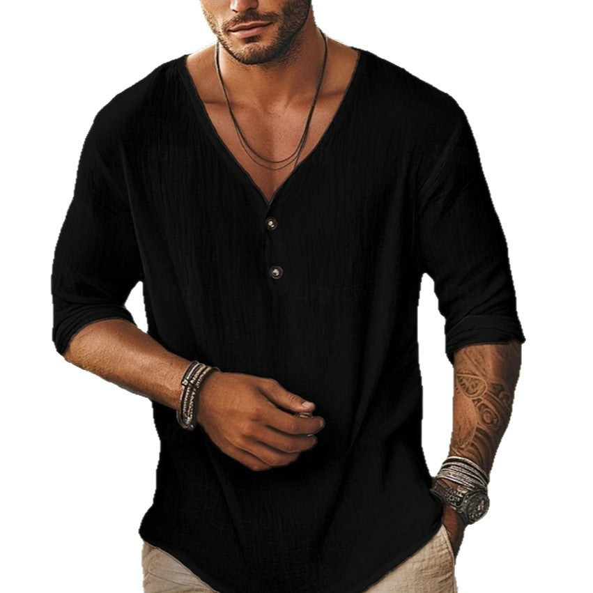 Men's V-Neck Long-Sleeve Casual Shirt