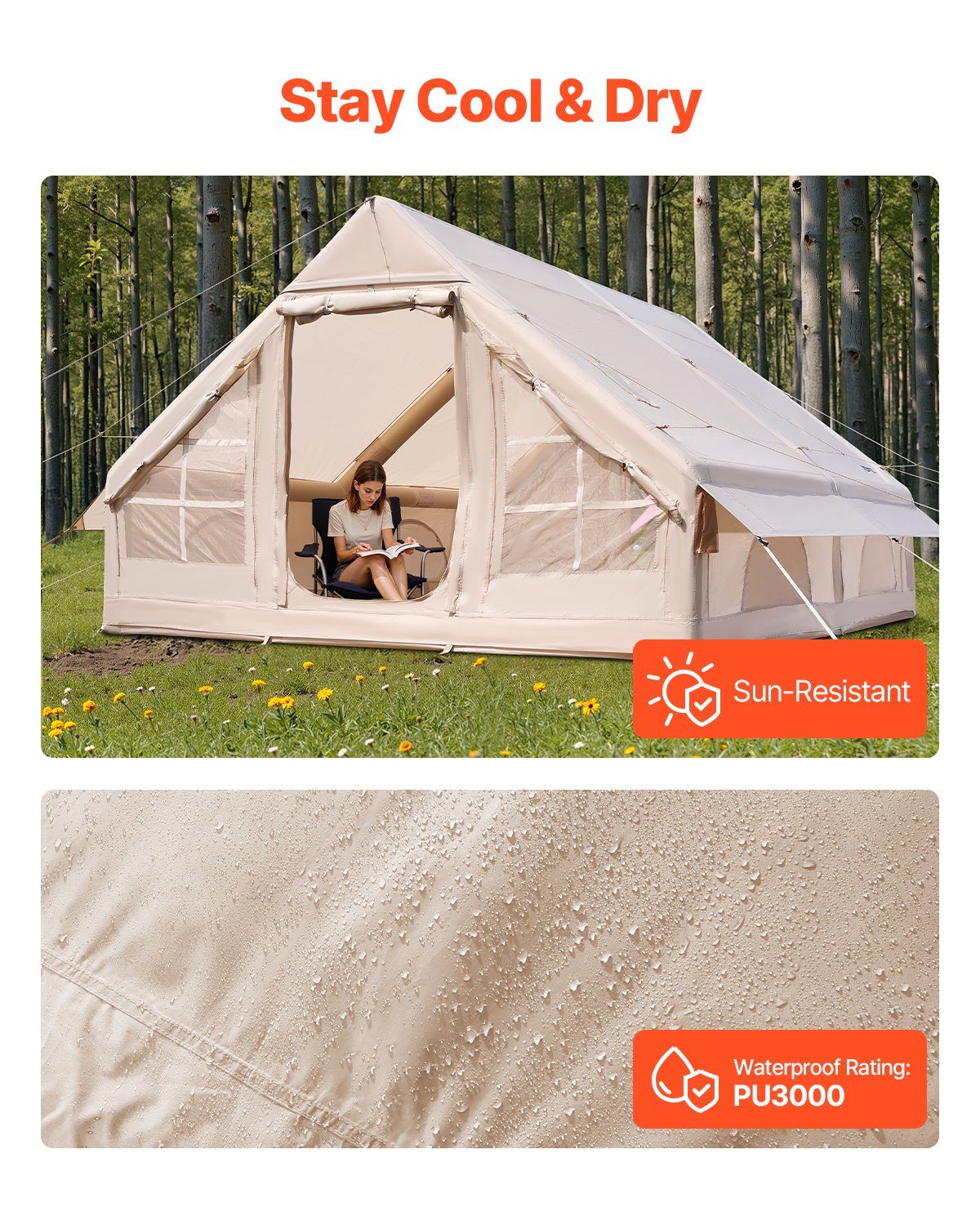 5–8 Person Inflatable Glamping Tent – Easy 15-Min Setup with Hand Pump & Carry Bag | Beige