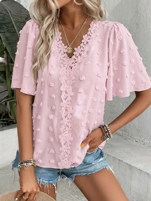 üî• Elegant Swiss Dot Lace Butterfly Sleeve Shirt, Long Sleeve Commuter Top, Loose Fit Casual Summer Blouse for Women