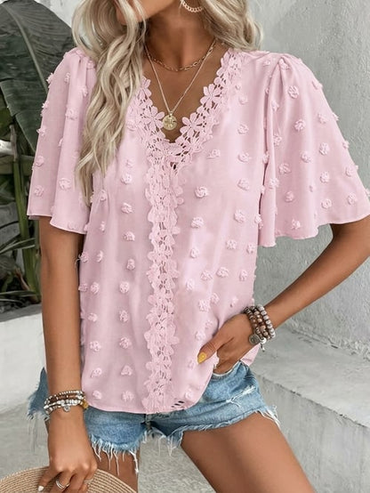 üî• Elegant Swiss Dot Lace Butterfly Sleeve Shirt, Long Sleeve Commuter Top, Loose Fit Casual Summer Blouse for Women