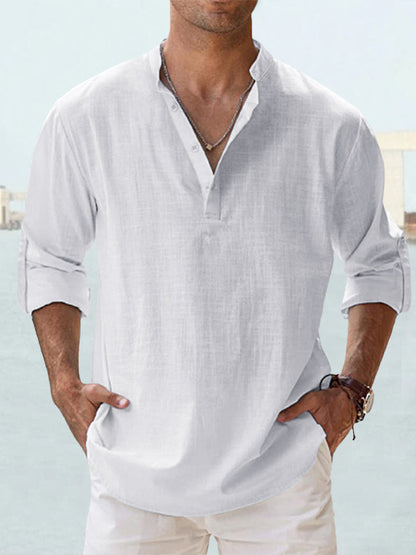 Men's Long-Sleeve Pullover Shirt – Breathable Cotton Casual Top