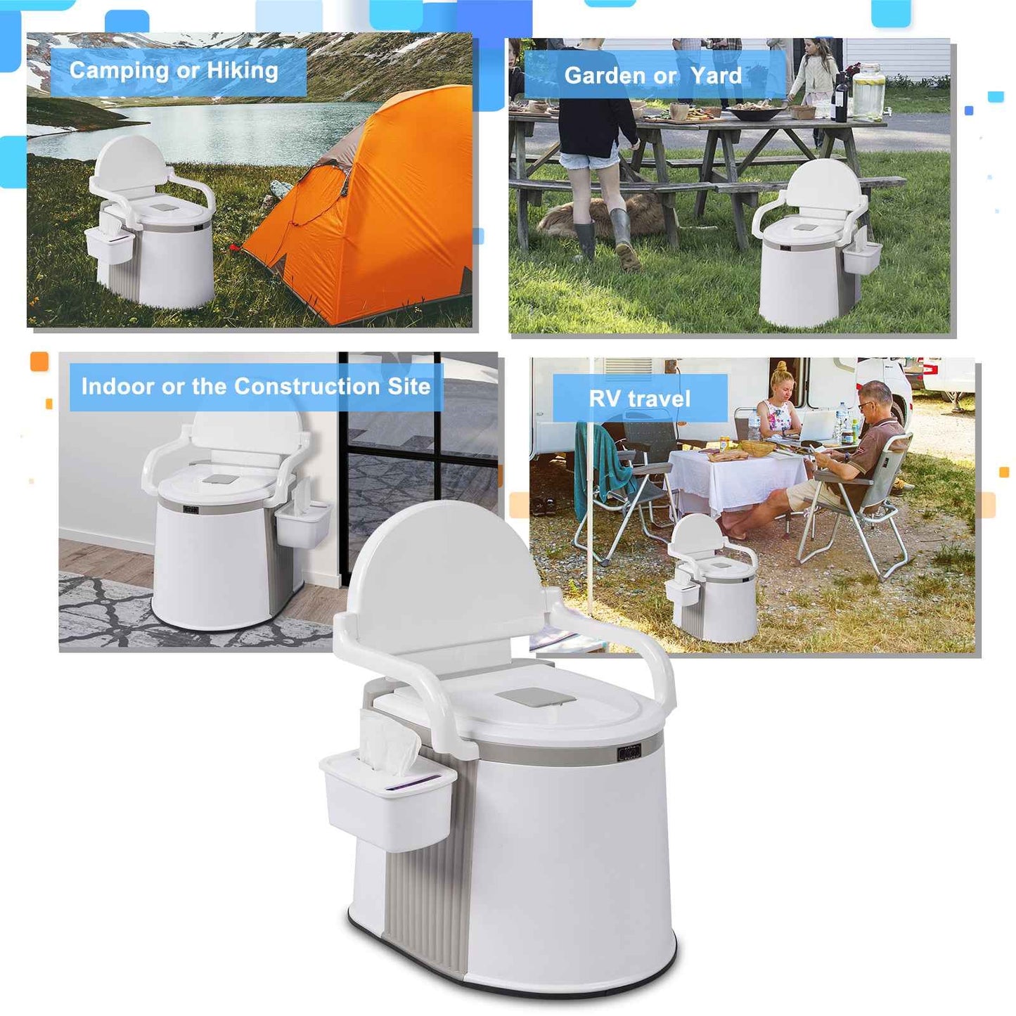 Portable Camping Toilet – 5-Gallon Bucket with Anti-Slip Strip, Handrails, Tissue Holder & Inner Barrel