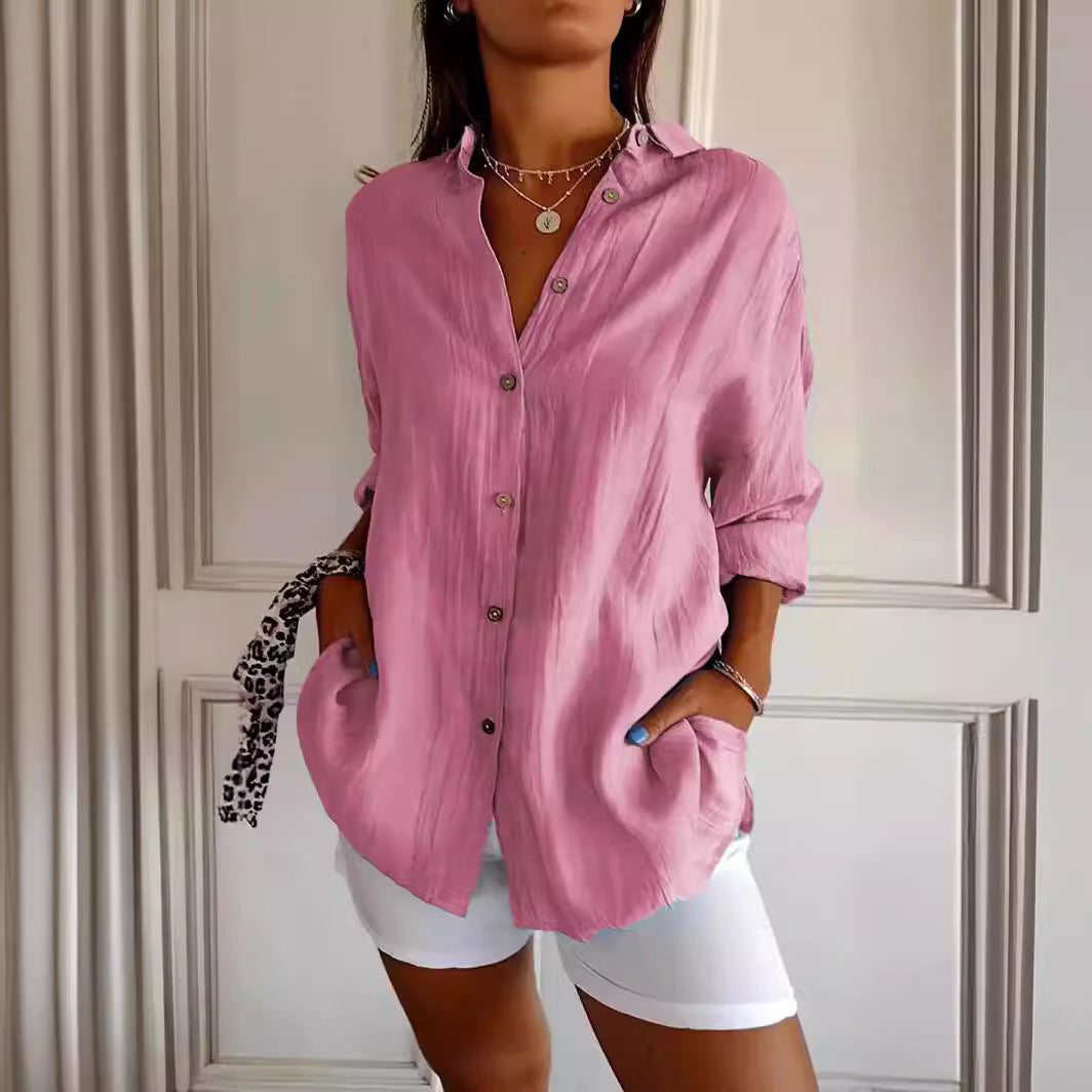 Women's Loose-Fit Lapel Shirt – Casual Button-Front Top