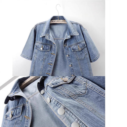 Women's Cropped Denim Jacket – Dark Blue & Light Blue