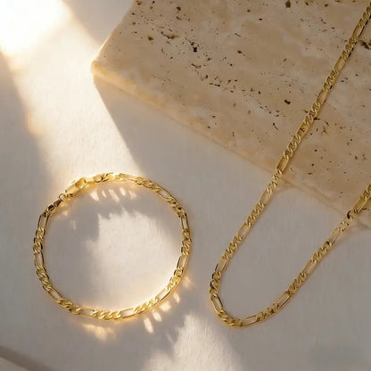 Elegant 2-Piece 18K Gold Jewelry Set ‚Äì Bracelet & Necklace for Men & Women